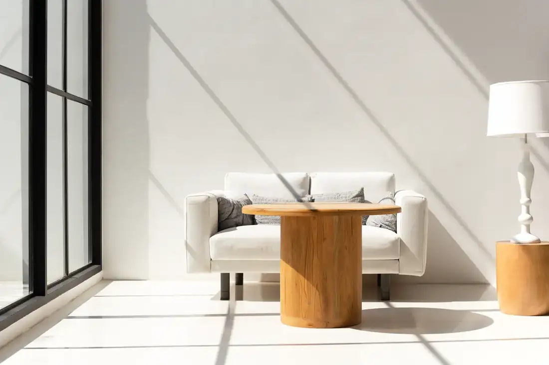 Bright, freshly cleaned living room with natural light